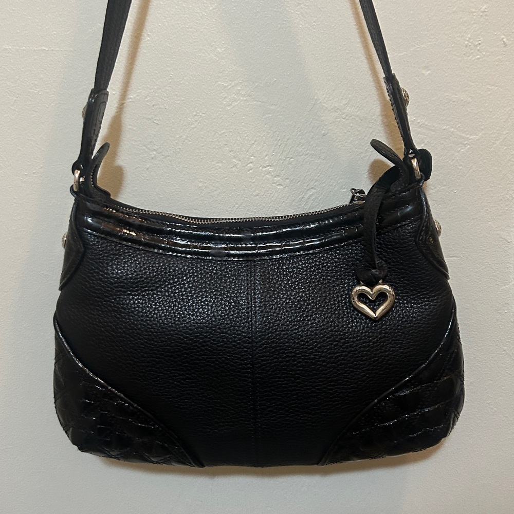 Brighton Black Women's Leather Shoulder Bag with Heart Charm - Picture 3 of 14